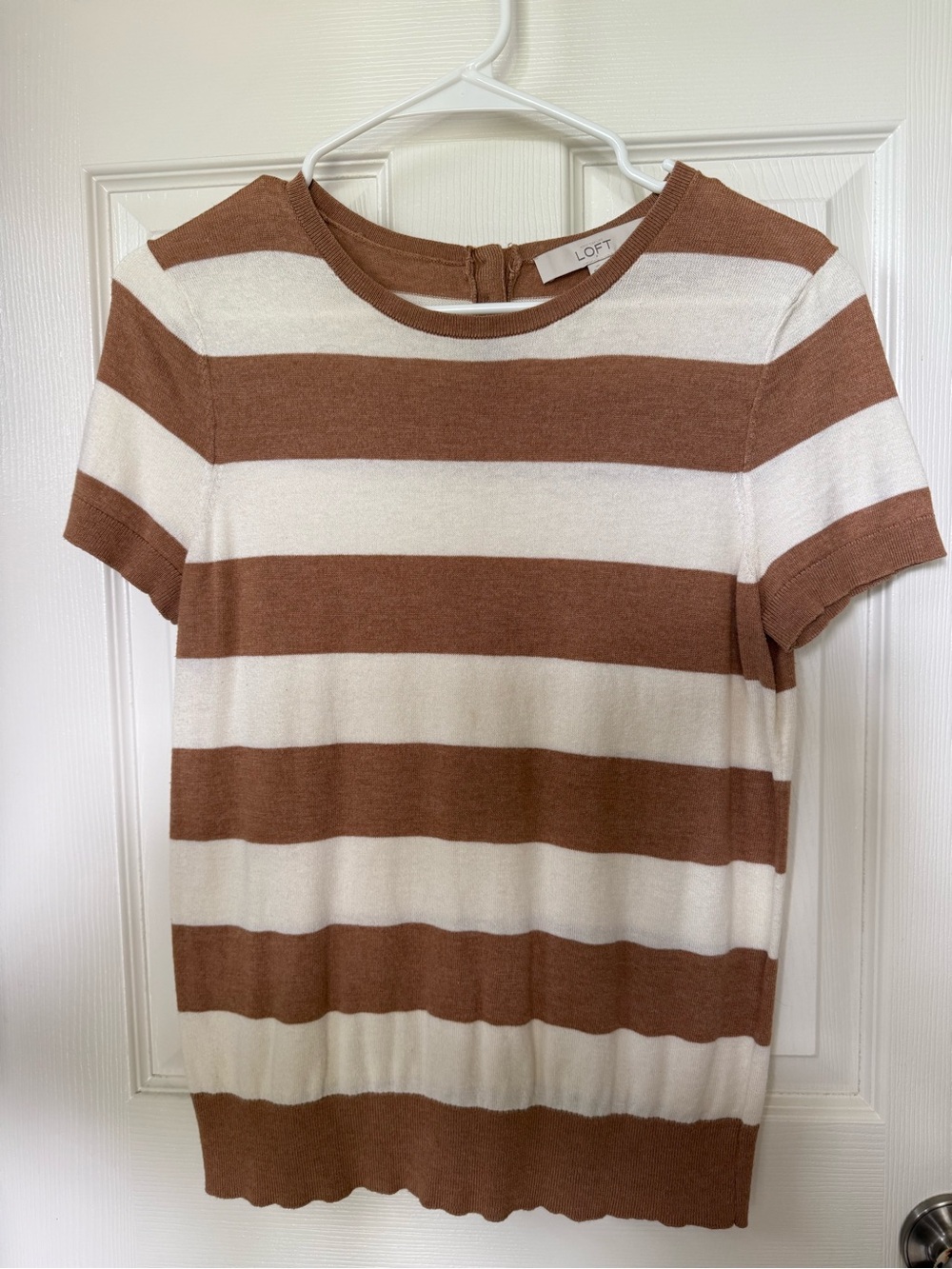 LOFT Cream and Brown Wide-Stripe Short Sleeve Knit Tee